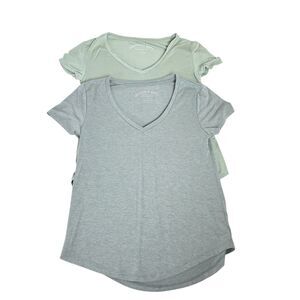 x2 Aeropostale Seriously Soft Perfect V-neck T-shirt S/S Gray, Green XS Stretch